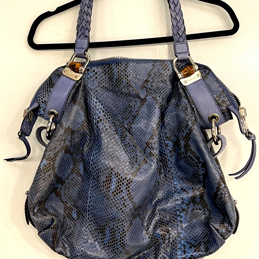 Authentic Large Gucci Blue Python Shoulder Bag - image 4